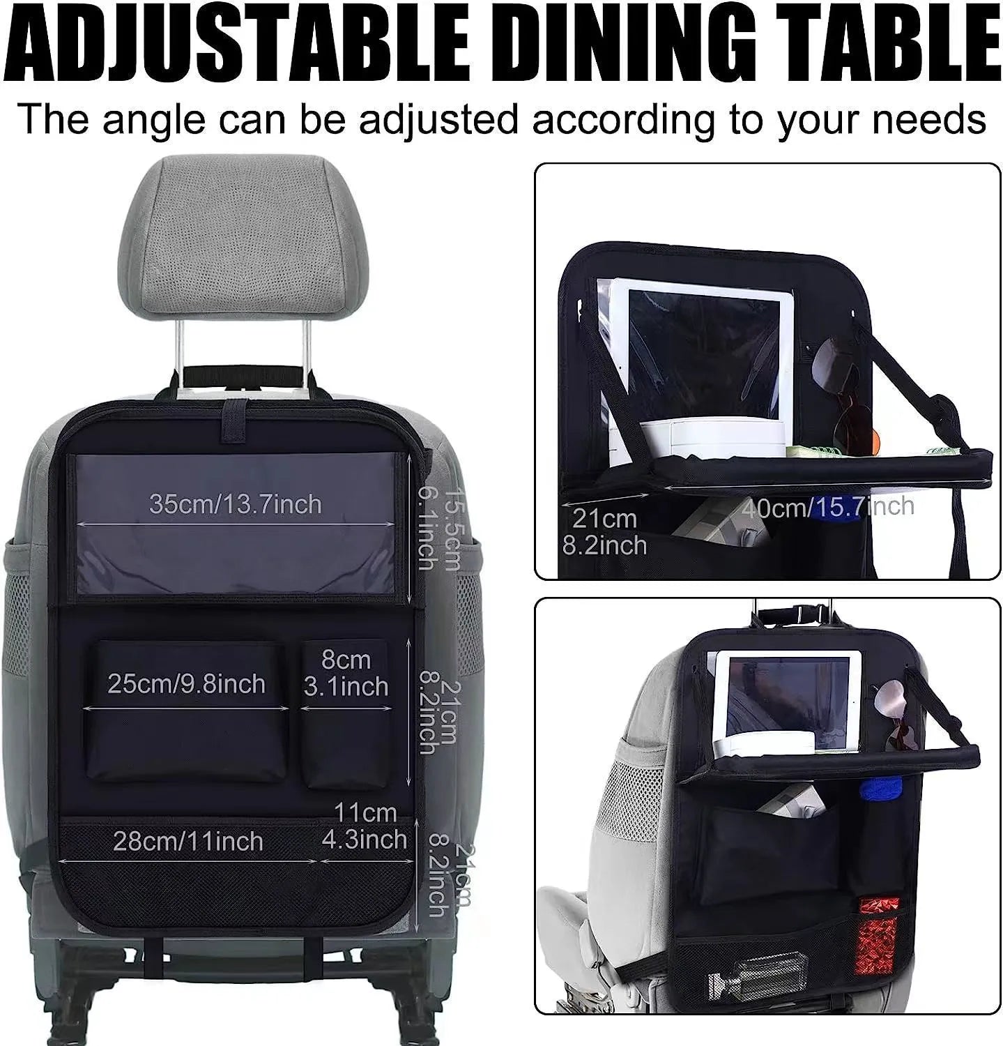 Black Oxford cloth car seat back storage bag measuring 42x30 cm with hanging design for vehicle organisation
