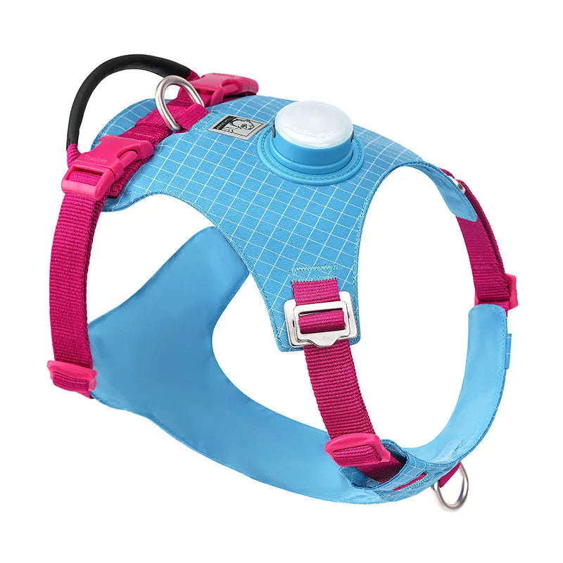 Nylon dog harness with integrated LED safety lights in multiple colour options