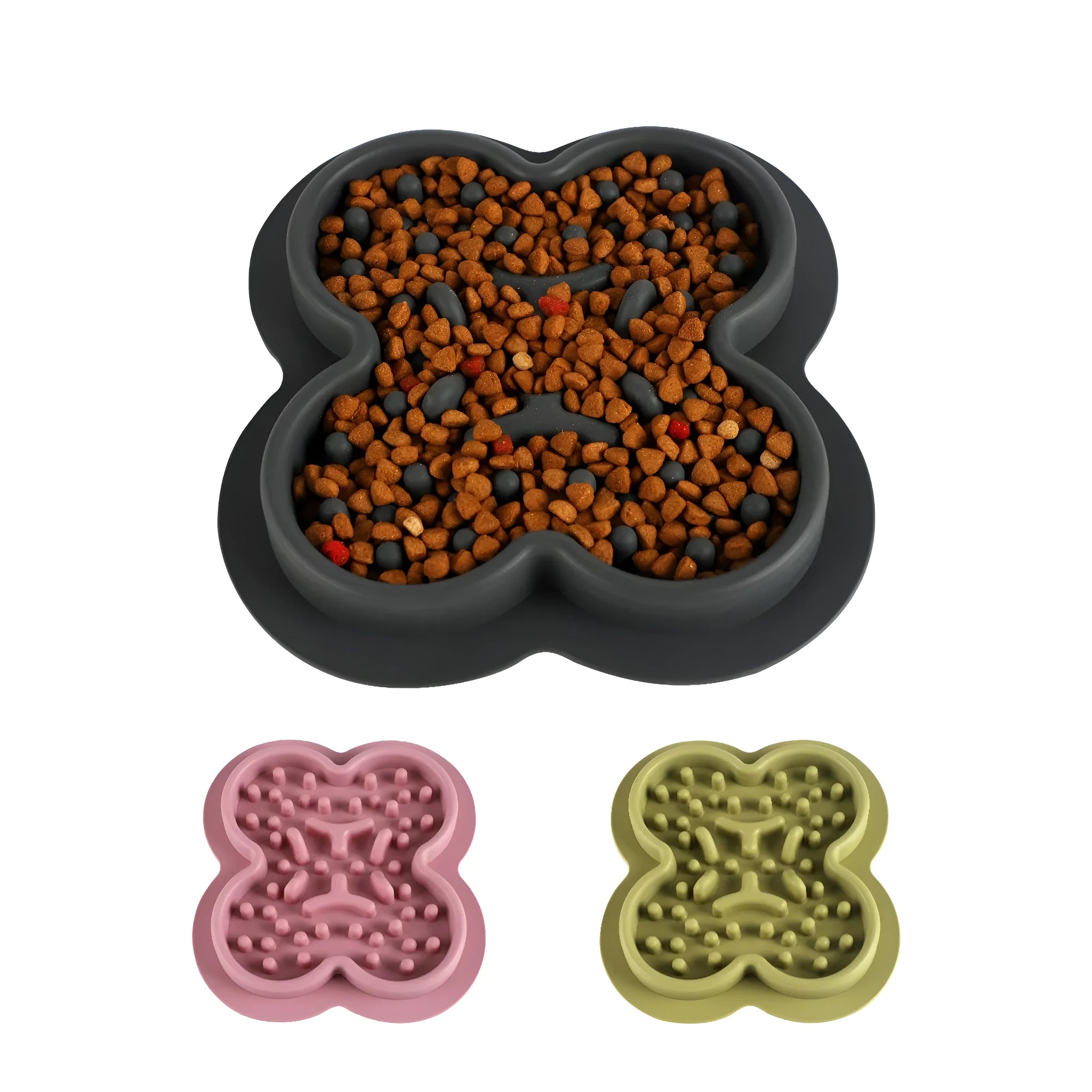 Blue silicone pet licking mat with textured grooves and a non-slip base for cats and dogs.