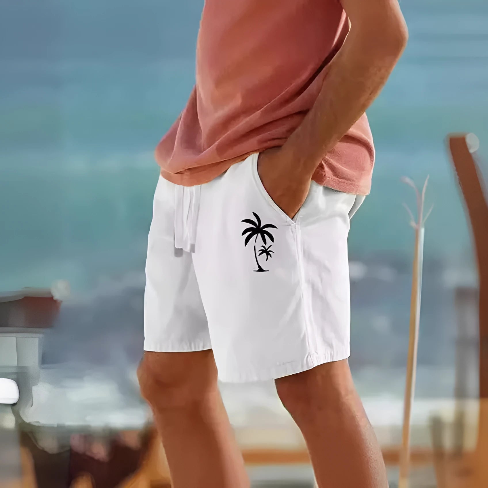 Men's cotton blend drawstring shorts with elastic waistband in Army Green colour