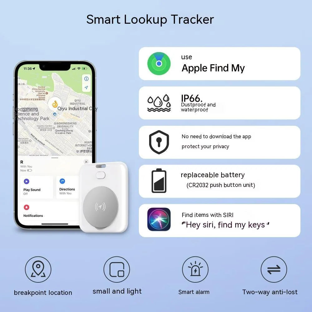 White pet tracking device for Apple users with portable wearing method
