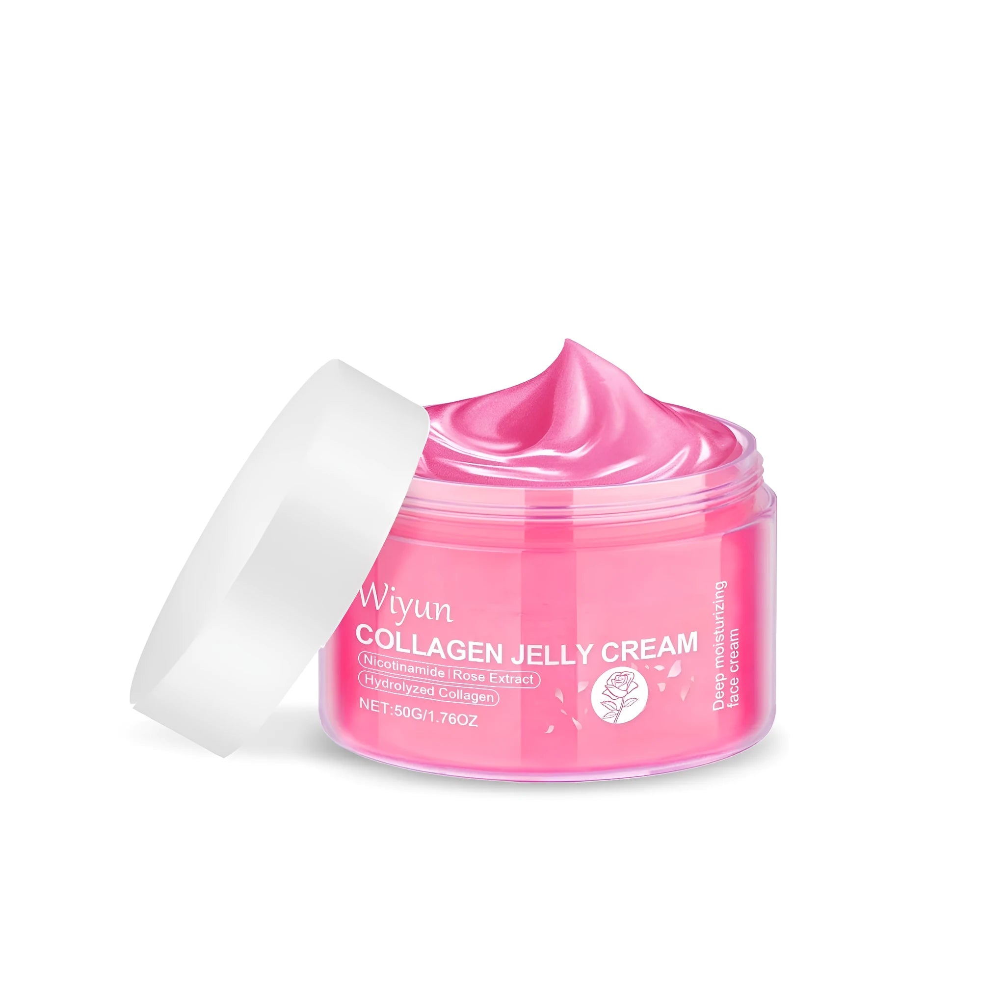 50g jar of collagen rose jelly cream for facial skincare with hydrolysed collagen