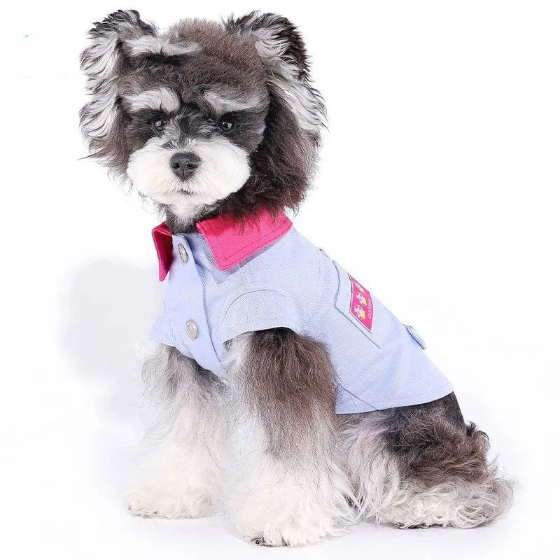 Blue and purple polyester dog vest with traction ring for small breeds in summer