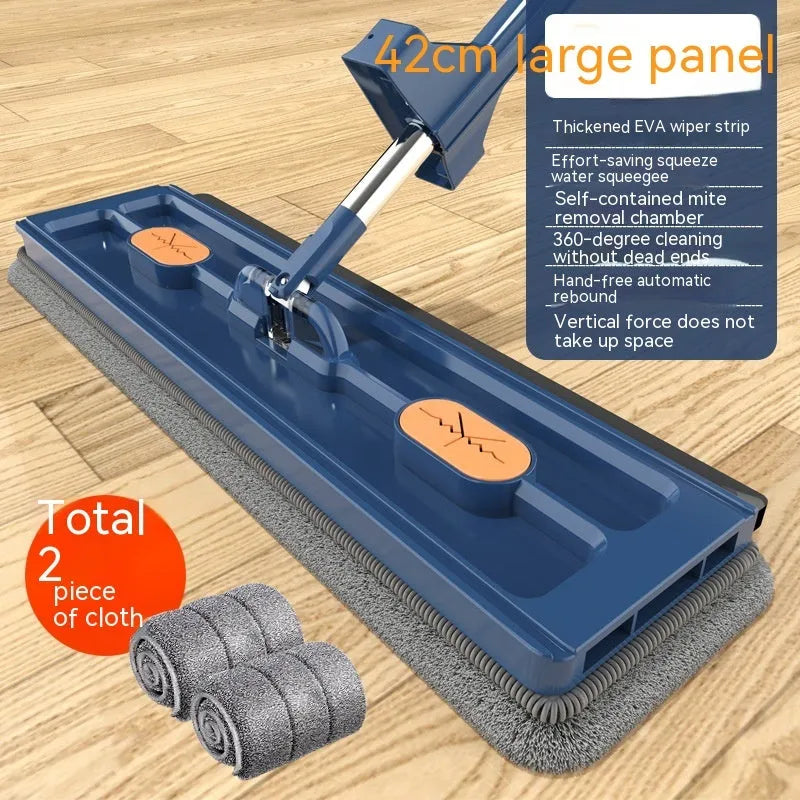 Large flat mop with 360 rotating head and stainless steel extended handle for home floor cleaning