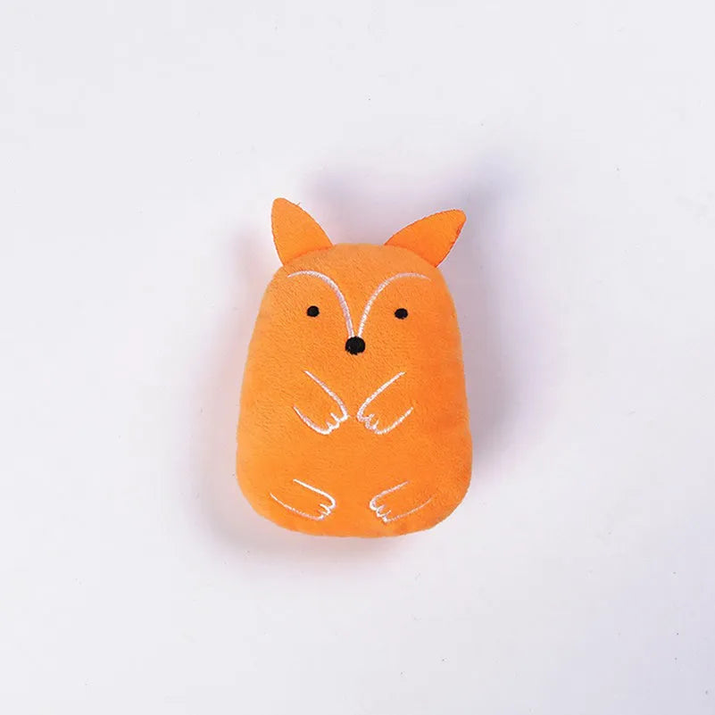 Plush catnip toy for teeth grinding measuring 11x8x4.5cm in various colours
