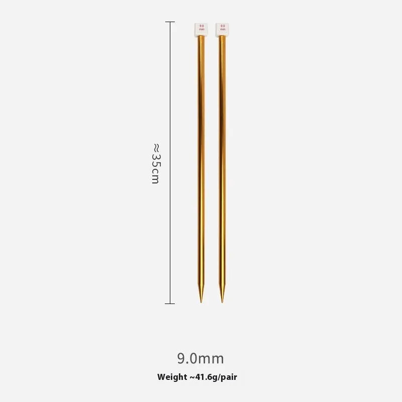 Set of lengthened crochet hooks in various sizes from 2.0mm to 10.0mm, each with a protective end cap.