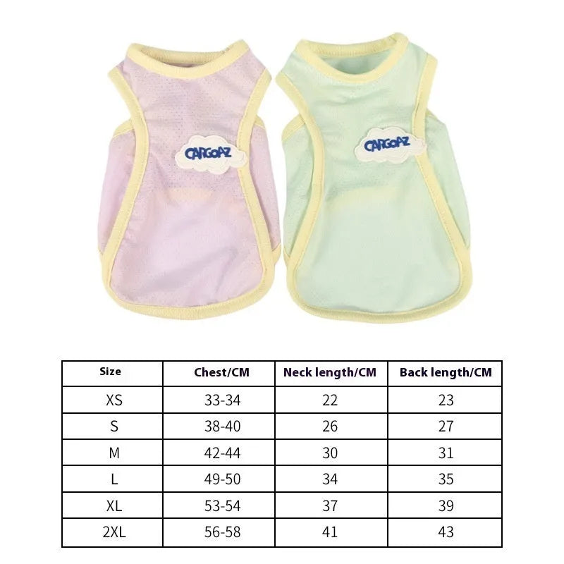 Grass green anti-lint cat summer vest in polyester sports style