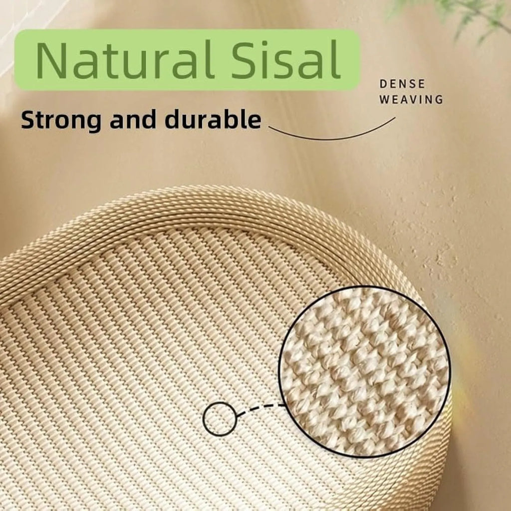 Large natural sisal cat scratching board with raised lounging platform in beige colour
