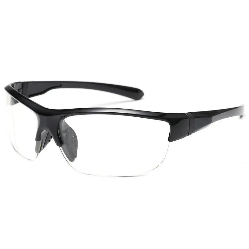 Men's semi-frameless windproof sports sunglasses for cycling in Bright Black Blue Mercury colour