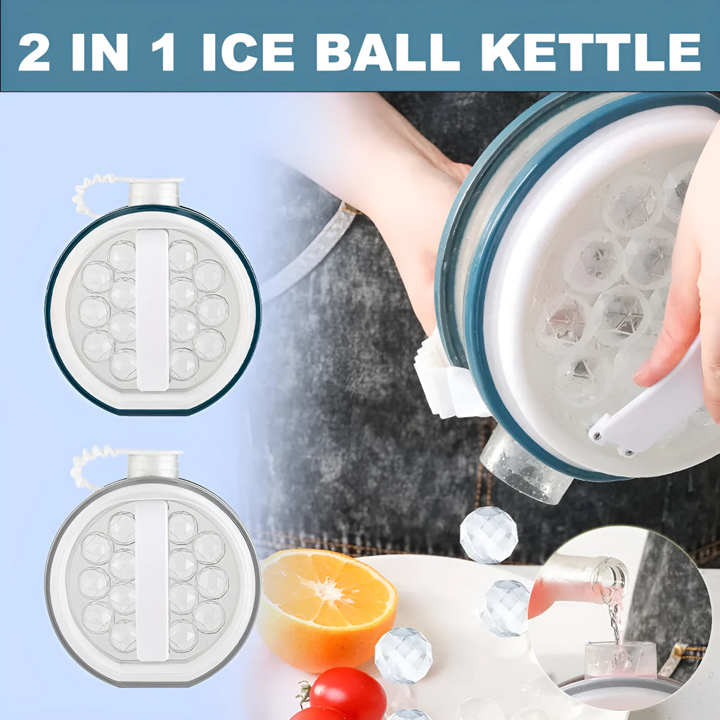 2-in-1 portable ice bottle cold kettle in blue with 800ml capacity and attached handle