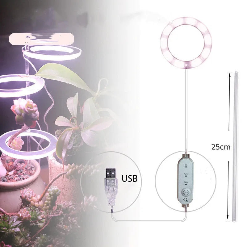 USB LED plant growth light with transparent housing and acrylic mounting stick