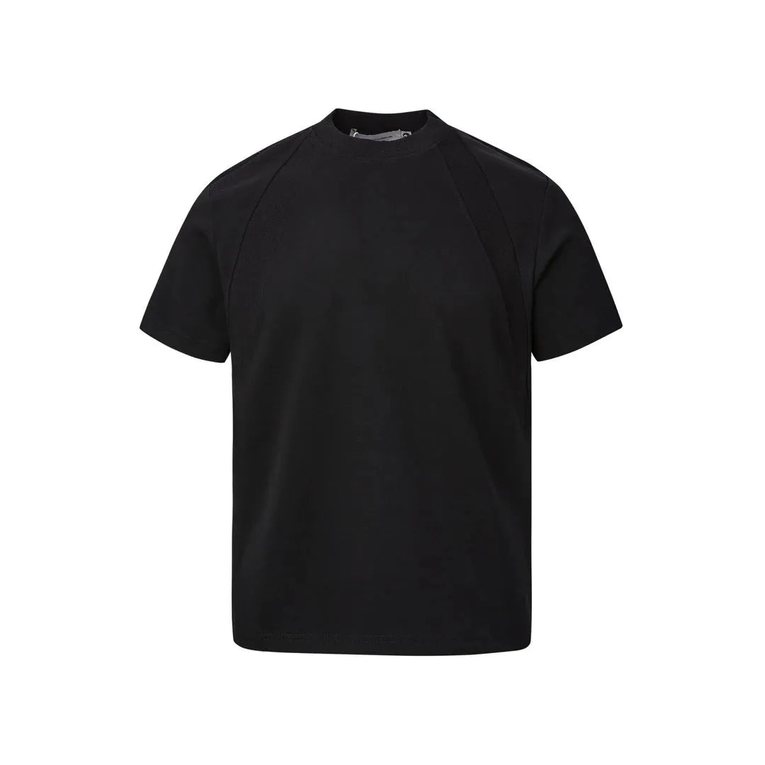 Short sleeve loose top with textured air layer stitching in grey.