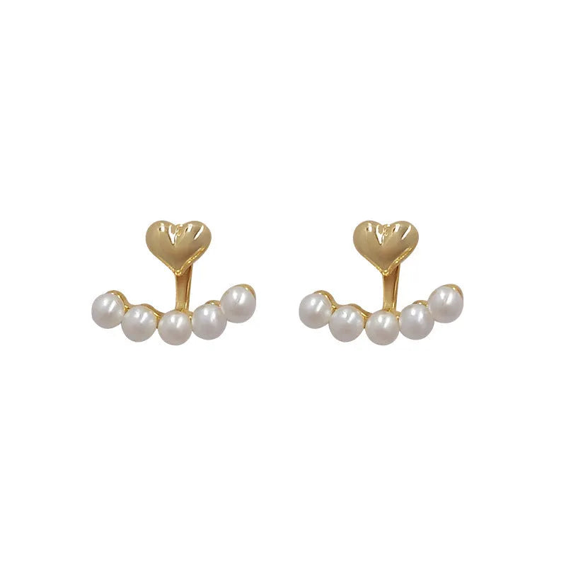 Silver needle small pearl heart stud earrings for women A035 colour zinc alloy geometric design