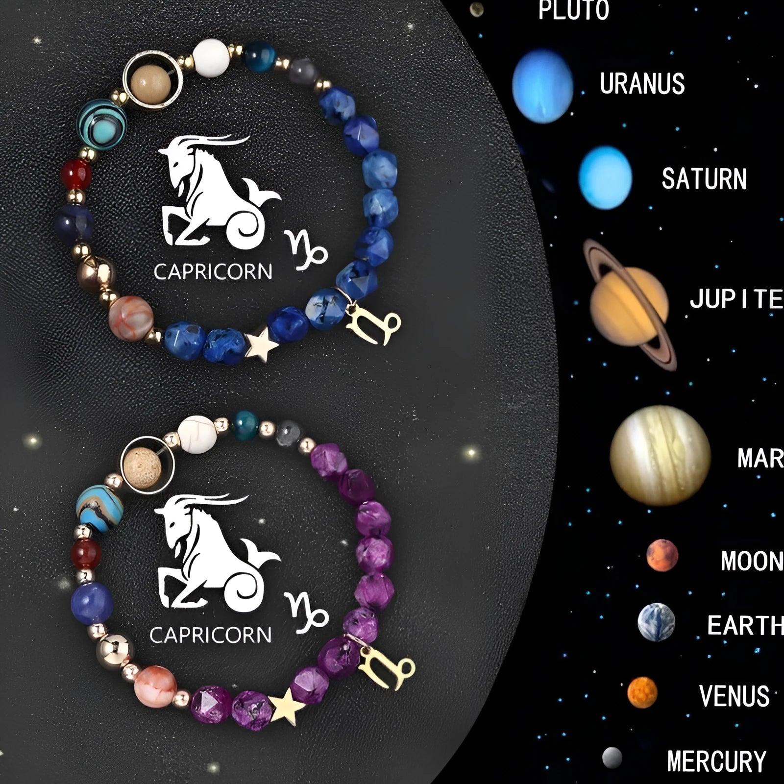 Natural stone bead zodiac bracelet set showing all twelve astrological signs