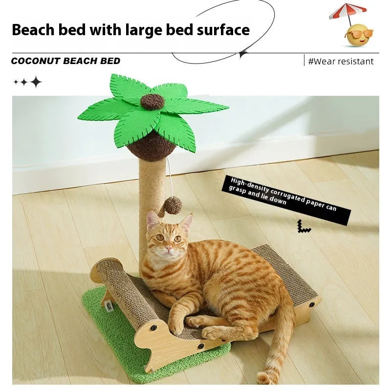 Wooden beach chair design cat nest with scratch board and hemp mat for feline climbing and resting