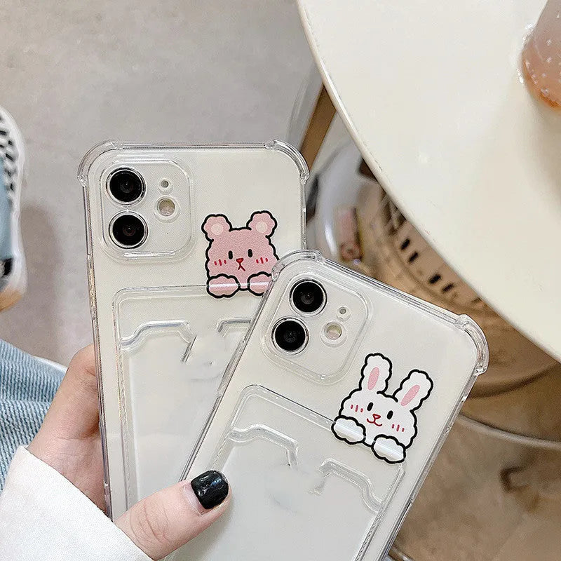 Cartoon transparent phone case with card slots for iPhone, shown in BQ2472 colour option.
