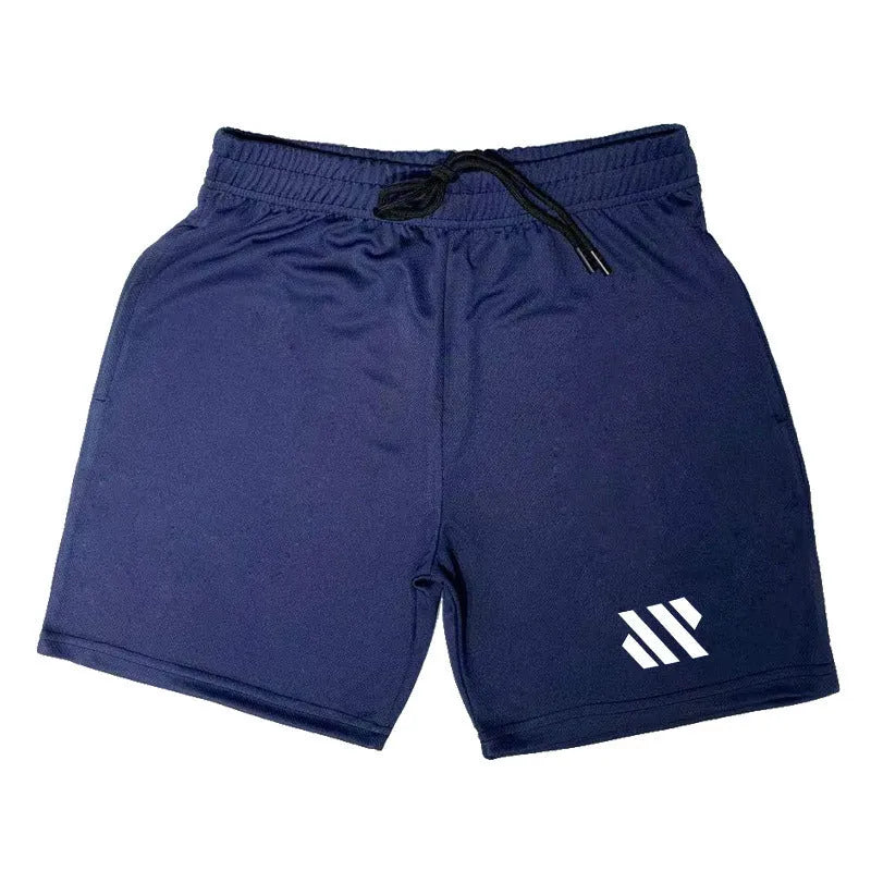 Pair of loose-fitting metal silk sports shorts for running, shown in one of nine available colours.