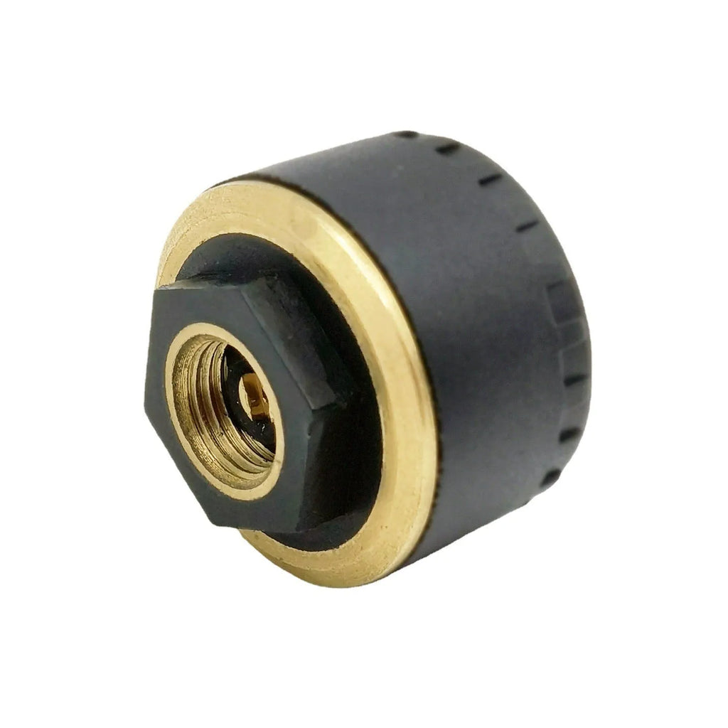 Four black Bluetooth tyre pressure sensors for mobile app monitoring system
