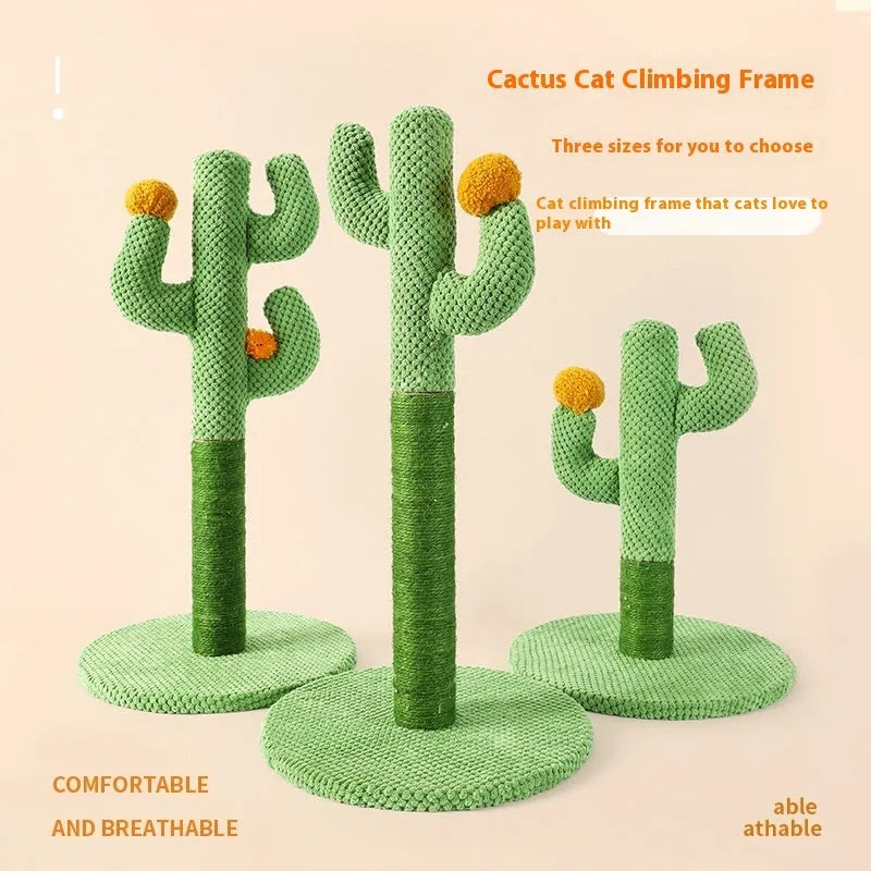 Cactus cat scratch board and climbing pole pet toy in cotton thread.