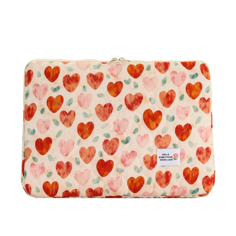 Women's floral print laptop bag in green flower pattern showing storage compartments