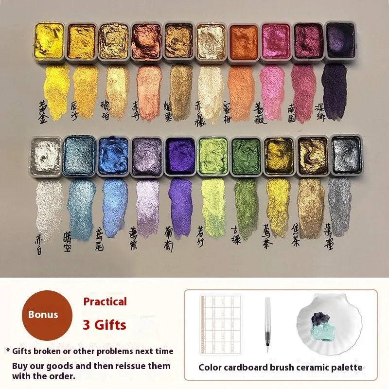 Traditional Chinese painting mineral pearlescent watercolour set with 40 tubes including red and white gold paints