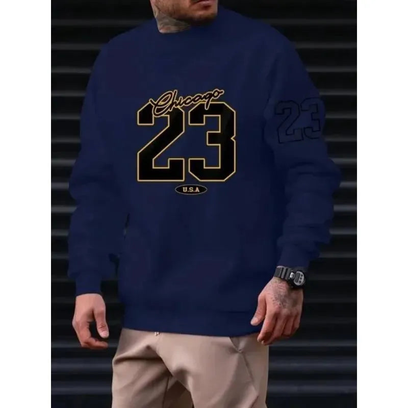 Mens art letter design fleece pullover sweatshirt in apricot polyester fibre