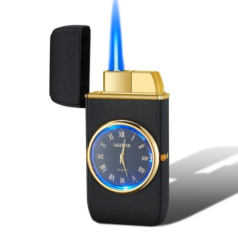 Electronic watch cigarette lighter with LED flashing lamp in multiple metal finishes
