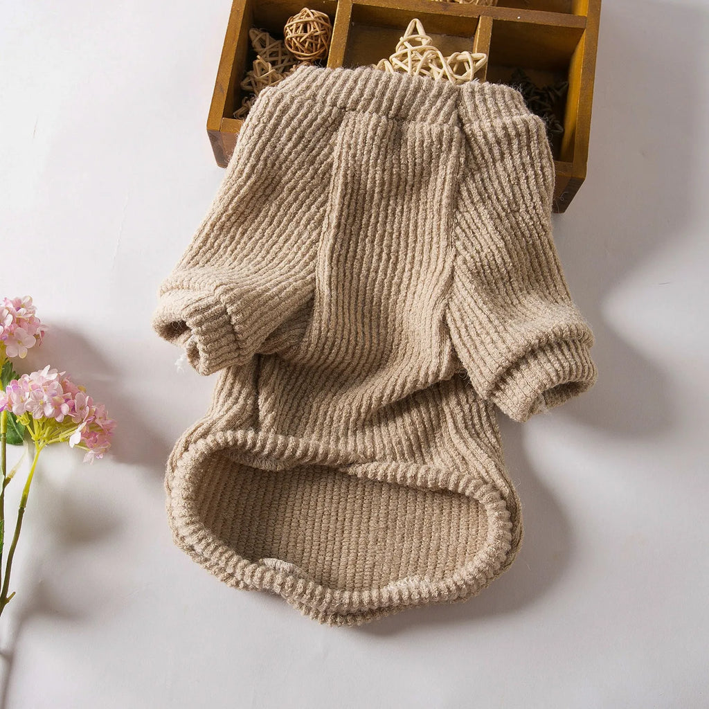 Brown cloth dog sweater pullover for small breeds in five sizes