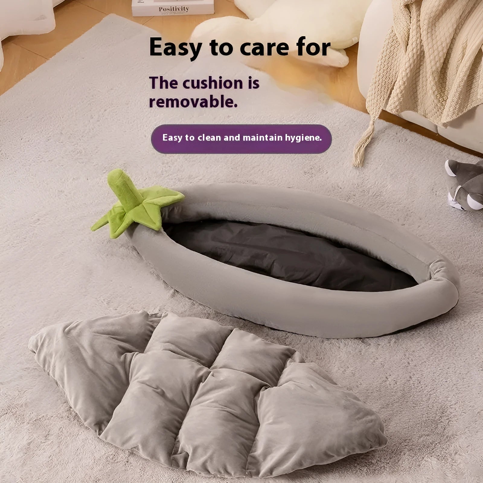 Washable cloth dog bed mat in purple colour, shown in a large XXL size