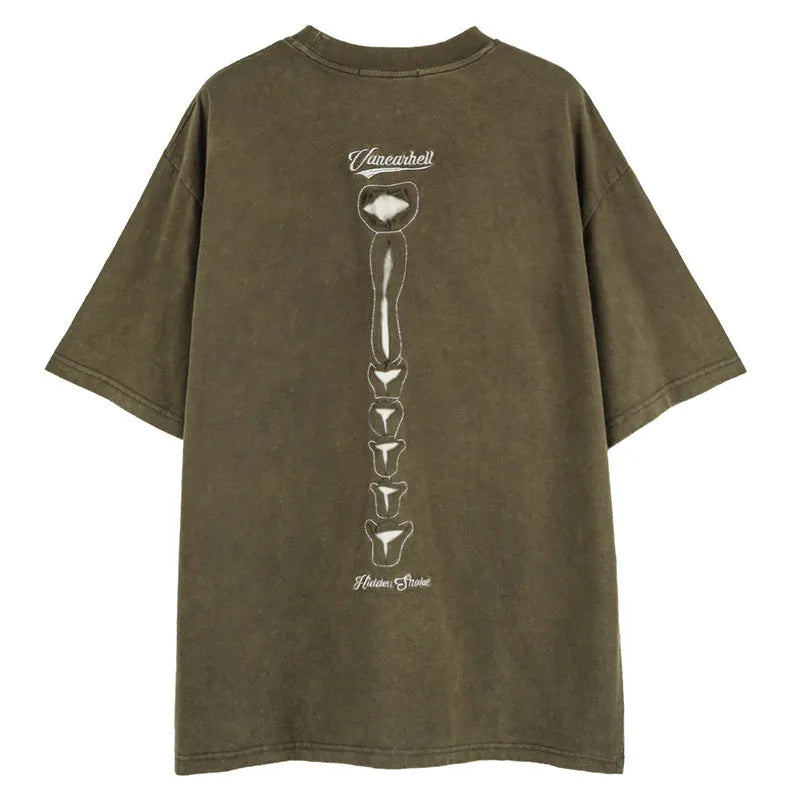 Skull pattern loose-fit cotton t-shirt with drop shoulders in black colour