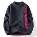 Men's loose fit knitted pullover sweater with ribbed hemline in white grey black red colours