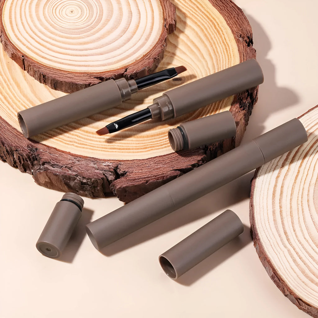 Double-headed eyebrow cream for shaping and colouring, shown in five shade options.