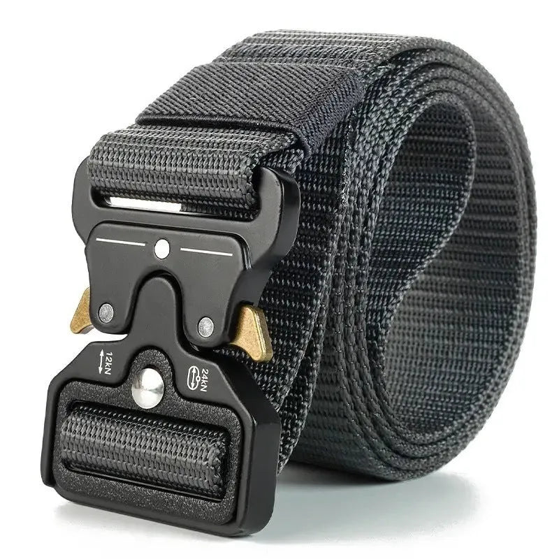 Men's thick canvas tactical belt with alloy buckle in Army Green colour