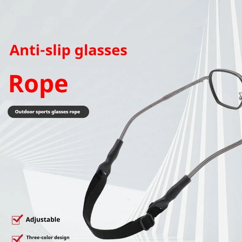 Black adjustable glasses cord with silicone ends and anti-skid fibre rope for eyewear retention