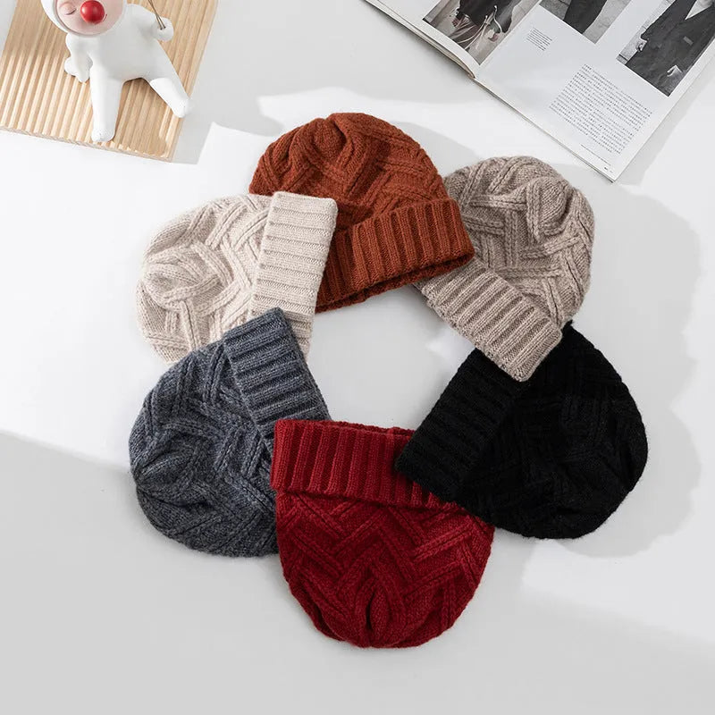 Wool women's knitted winter hat with dome crown in six colour options