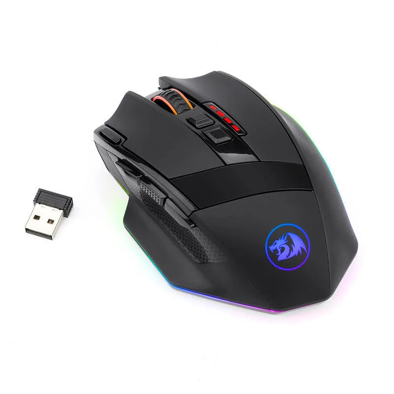Redragon M801P black wireless gaming mouse with 9 programmable buttons and ergonomic design