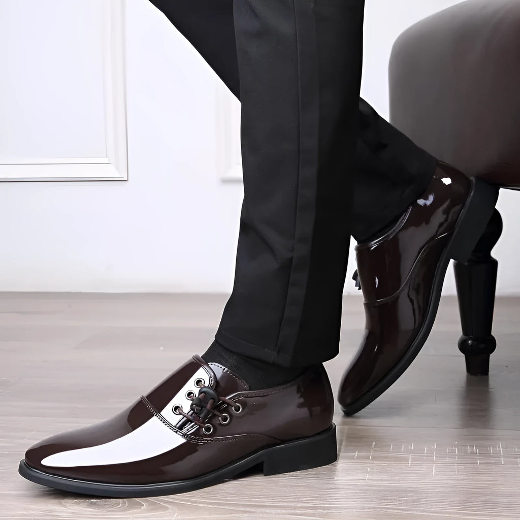 Men's low-tube formal business shoes in black with artificial PU upper and rubber sole