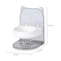 Grey cat feeding bowl with cat ears design and adjustable height mechanism on removable hanging cage