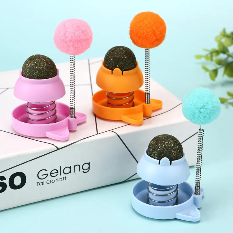 55mm cat toy with music mint ball for self-licking action and dental cleaning in blue, orange, or pink colours