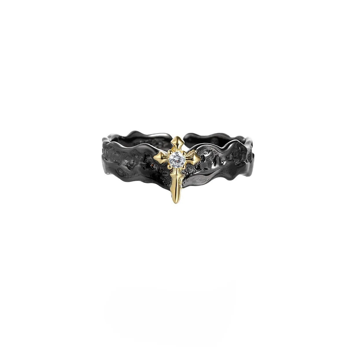 Princess Knight adjustable silver ring with electroplated white gold or black gold finish