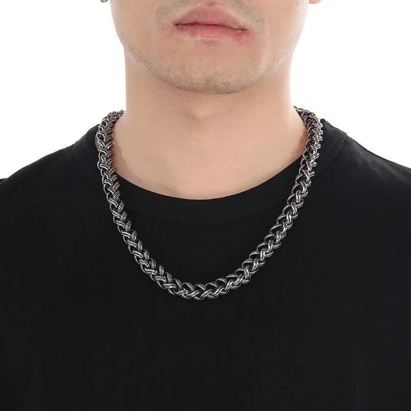 Men's titanium steel chain necklace in punk style with geometric large hemp flower design