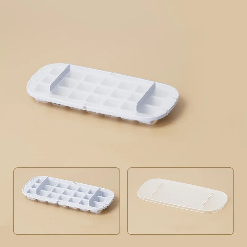 High-capacity plastic ice cube tray with ice shovel in blue, green, purple, or yellow colour options.