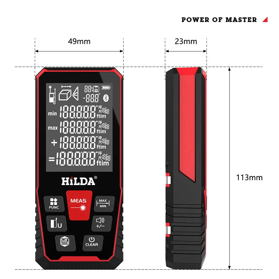 Handheld black and yellow laser rangefinder for distance measurement up to 120 metres.
