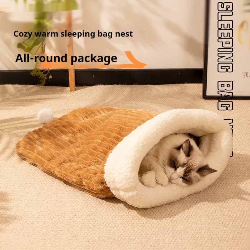 Flannel cat sleeping bag nest in blue rabbit design measuring 50 by 40 cm