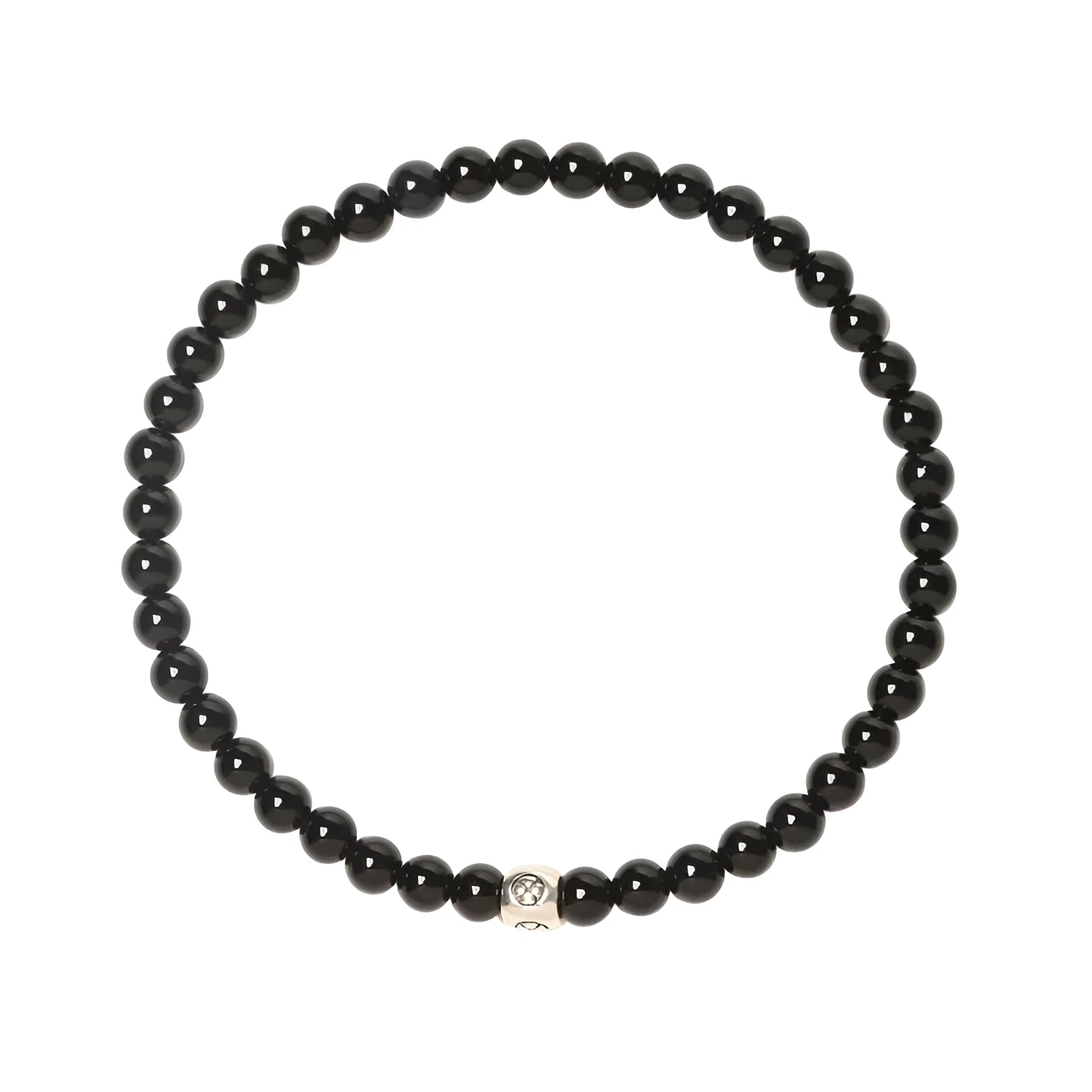 Geometric agate bracelet with mixed 4mm stones including obsidian, blue San, and black agate varieties