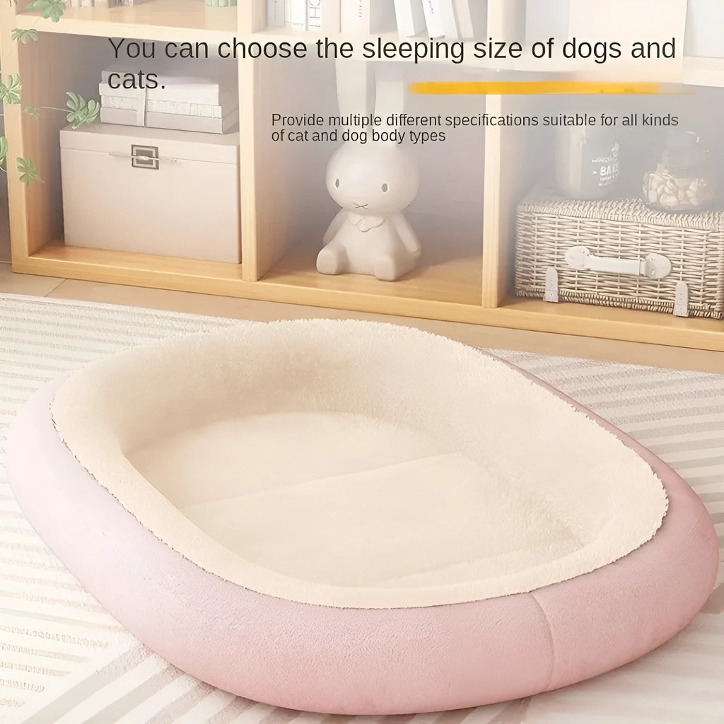 A thick padded dog kennel for small and medium dogs in a grey colour, shown with size dimensions.