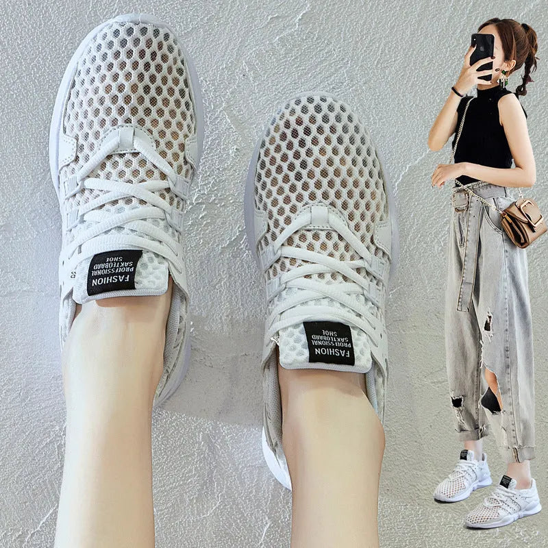 Casual low-top sneaker with mesh upper and hollow breathable design for summer wear