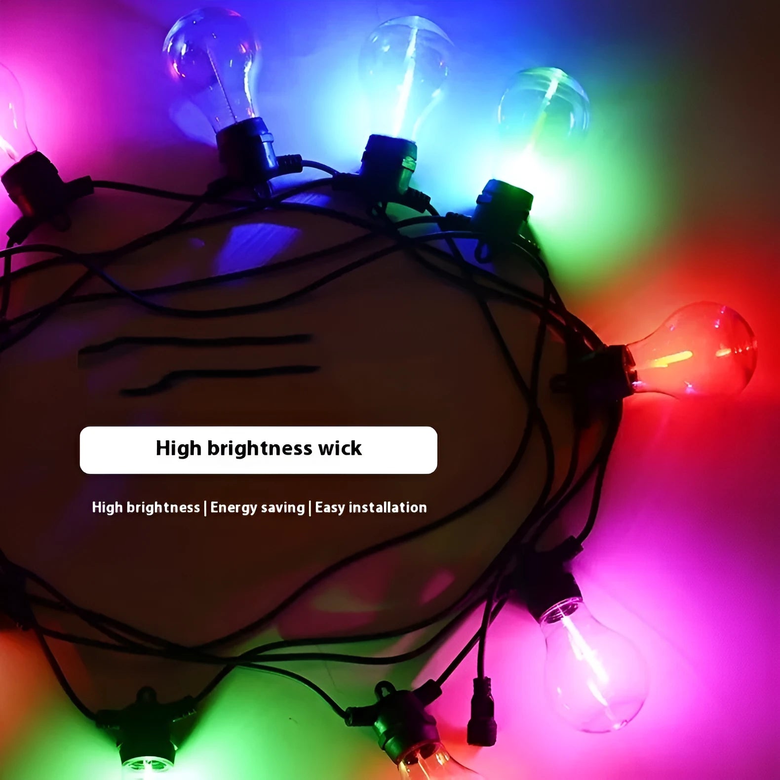 Waterproof outdoor string lights with transparent meteor-style bulbs for wedding decoration