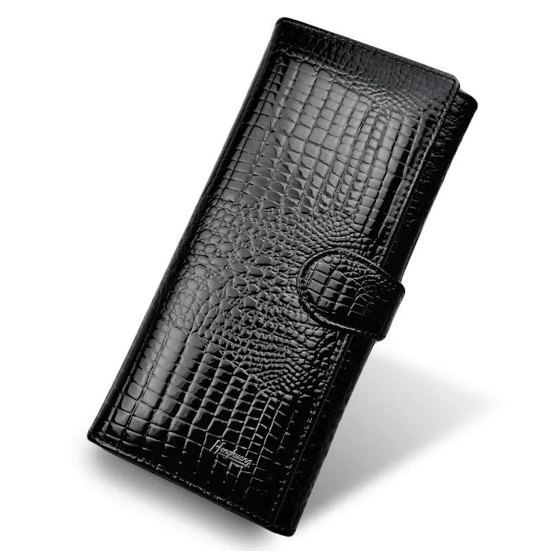 Women's patent leather coin purse with crocodile pattern design in wine red colour