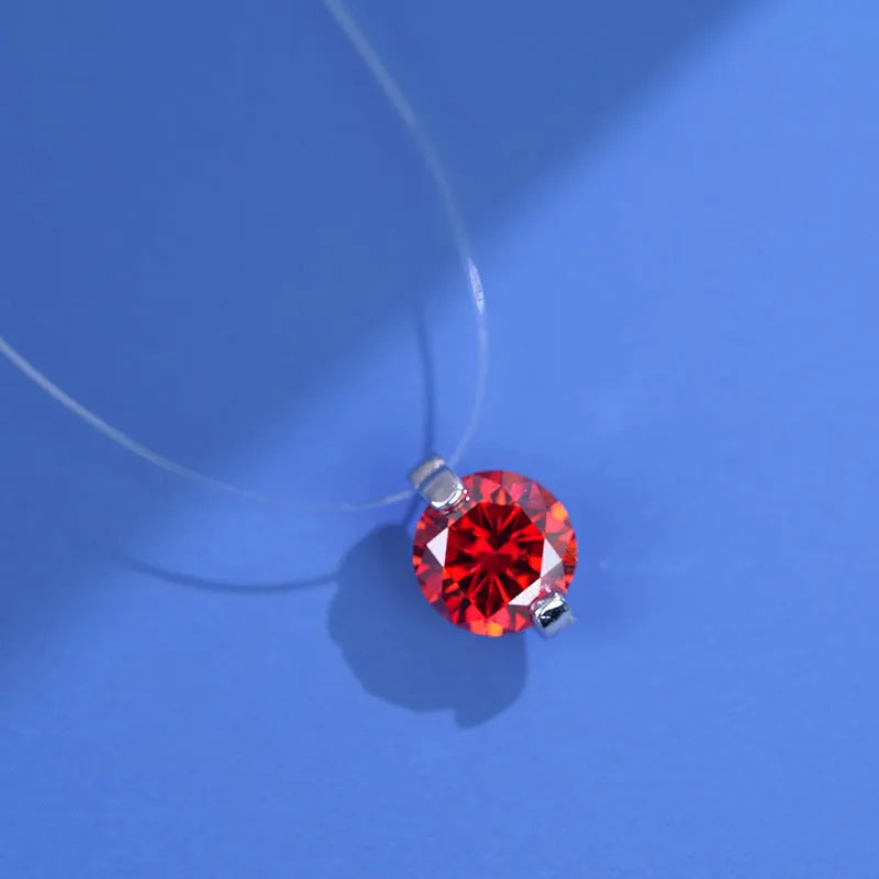 Women's silver clavicle chain necklace with a floating moissanite stone and plum blossom detail.